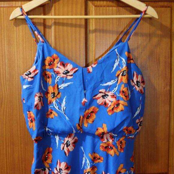 Cece Blue & Orange Tropical Floral Midi Tank Dress 4 - Picture 7 of 10
